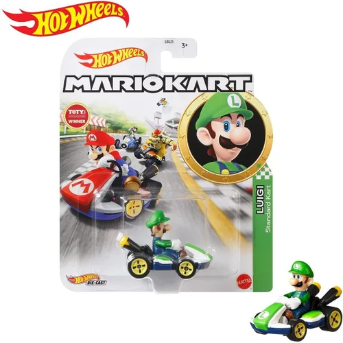 Vista 3 de DieCast Hotwheels Luigi Standard Kart 1:55 Escala Super Mario Kart