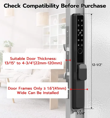 Vista 3 de Anweller Cerradura de puerta corredera de cristal con mortaja 2085, teclado inteligente con código de huellas dactilares, aplicación remota RFID
