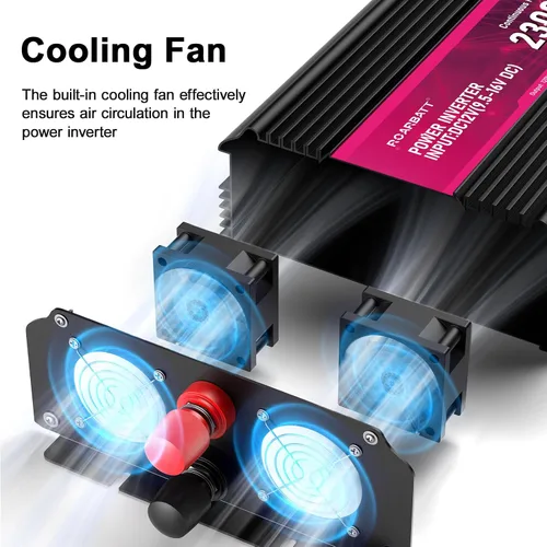 Vista 5 de Inversor de corriente de 2300 W, de 12 V CC a CA 110 V/120 V de potencia máxima de 4600 W con 2 tomas de CA y 2 puertos USB 2.4, pantalla LCD.