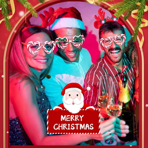 Vista 4 de Chapou 12 vasos de Navidad con purpurina, bastón de caramelo, para fiestas navideñas, disfraz para niños y adultos