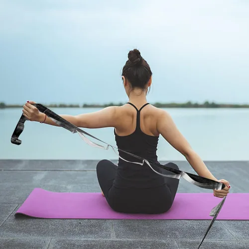 Vista 7 de SANKUU - Correas de yoga para estiramiento con 12 bucles, póster de entrenamiento, correas para estiramiento, equipo de terapia física, bandas