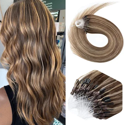 Vista 9 de Micro Link - Extensiones de cabello humano Remy virgen con micro anillo, extensiones de cabello humano de 0.02 oz/hebra, 1.76 oz, extensiones de #1