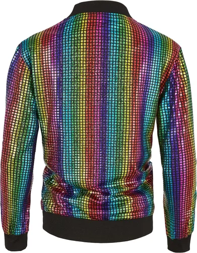 Vista 2 de WULFUL Chaqueta de bombardero Varsity para niños, disfraz de discoteca de los años 70, chaquetas metálicas de lentejuelas