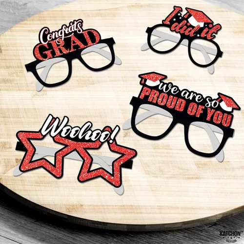 Vista 6 de KatchOn, Gafas de graduación rojas 2026 – Brillantina, paquete de 12 Accesorios para cabina de fotos de graduación 2026 para decoraciones