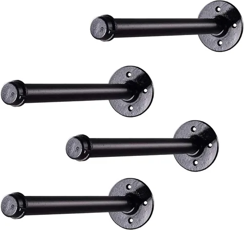 Vista 8 de Y&J - Soportes de estante de tubo rústicos, flotantes resistentes, soportes industriales de estante negro, para bricolaje, decorativos, soportes