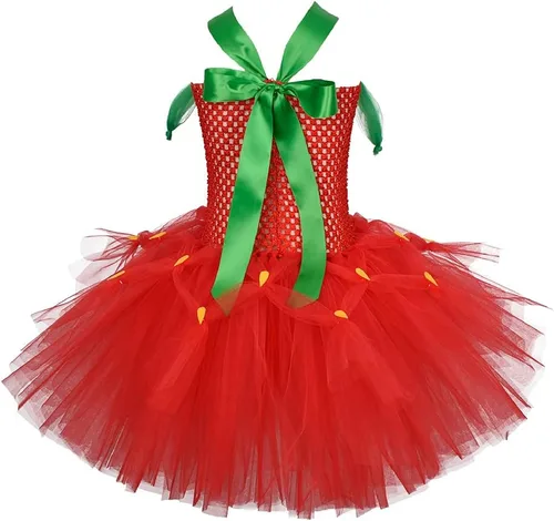 Vista 7 de Quenny Vestidos de fresa de Halloween, vestidos de princesa tutú de malla para niñas.