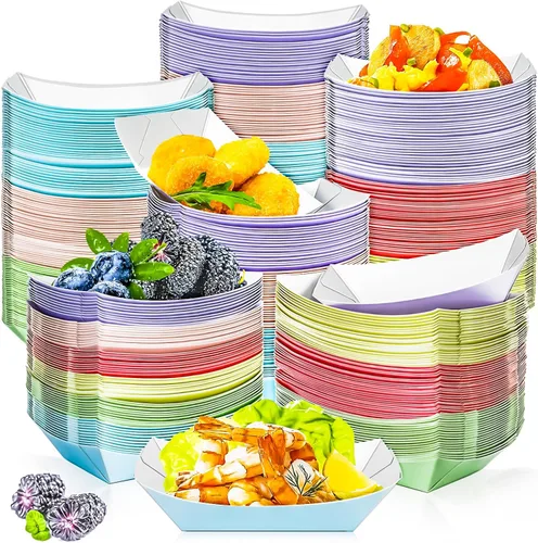 Vista 10 de Paquete de 200 bandejas pequeñas de papel para alimentos, botes desechables de papel kraft de 0.25 libras, color marrón, bandejas para servir
