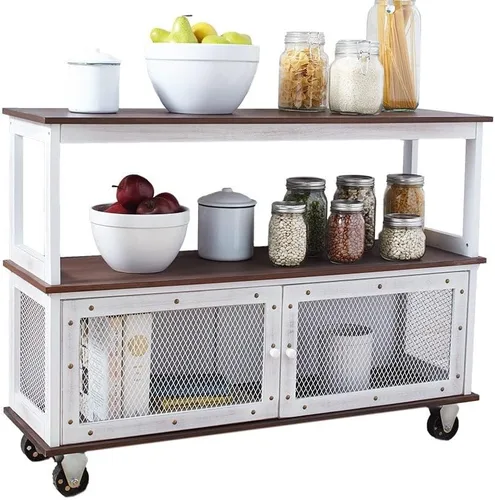Vista 7 de The Lakeside Collection Carritos de buffet con ruedas de estilo industrial - Negro