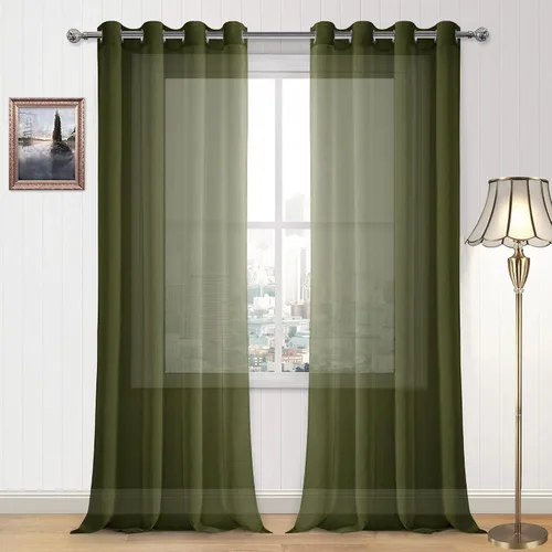 Vista 85 de DWCN Cortinas traslúcidas color verde frijol para sala de estar y dormitorio - Cortinas voile con aspecto de lino sintético con ojales en la parte