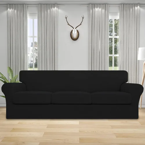 Vista 2 de Easy-Going Funda elástica de sofá de 4 piezas de gran tamaño para perros, funda de sofá lavable para 3 cojines separados, protector de muebles Negro
