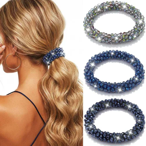 Vista 8 de Fashey Lazo para el cabello con diamantes de imitación, coleteros brillantes con cuentas, accesorios para el cabello para mujeres (tipo A)