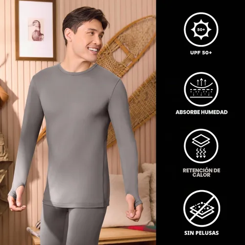 Vista 4 de Cuddl Duds Conjunto de Camiseta y Leggings de Ropa Interior Térmica para Hombres - Calzoncillos Largos Gruesos con Forro de Vellón - Capa Base