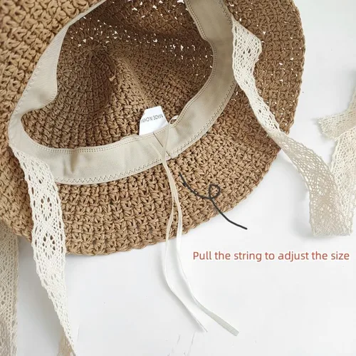 Vista 2 de Sombreros de paja para niñas pequeñas y plegables de ala ancha para verano, sombrero de paja para fotografía de bebé, sombreros de paja