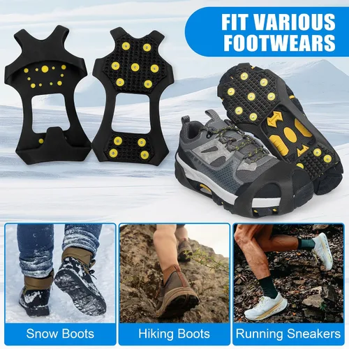 Vista 7 de Tacos de hielo, crampones de nieve, tracción para caminar para zapatos y botas, 11 tachuelas antideslizantes de goma de hielo para caminar, calzado