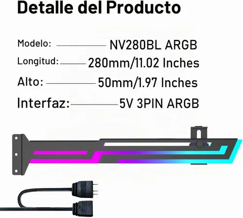 Vista 6 de Soporte de GPU ARGB, soporte de soporte de GPU, soporte de GPU direccionable de 5 V y 3 pines, soporte de GPU RGB de 5 V y 3 pines, soporte