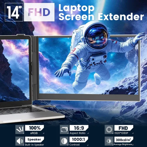 Vista 2 de domyfan Extensor de pantalla para portátil de 14 pulgadas, extensor de monitor dual portátil ultrafino con pantalla IPS FHD 1080P, Plug & Play a