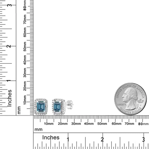 Vista 68 de Gem Stone King Aretes de plata de ley 925 con piedra natal Corte esmeralda de 0.315 x 0.236 in Aretes de halo para mujer
