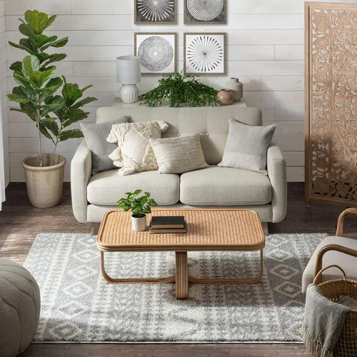 Vista 7 de Well Woven Madison Shag Cossima - Alfombra tribal marroquí gris de 5 pies 3 pulgadas x 7 pies 3 pulgadas, crema, 5 pies 3 pulgadas x 7 pies 3
