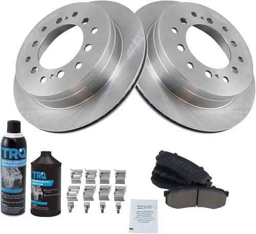 Vista 3 de TRQ Kit de pastillas de freno trasero y rotor, kit químico de freno, pastillas de freno de cerámica compatible con Lexus GX470 Toyota 4Runner