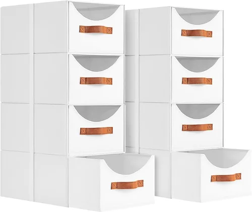 Vista 26 de Homsorout Cajones de almacenamiento apilables, contenedores de almacenamiento plegables con cajones, paquete de 8 cestas organizadoras de estantes