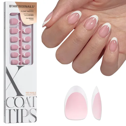 Vista 12 de BTArtboxnails XCOATTIPS White French Tip Press On Nails, XXS Squoval, Pink Lamp-Curable, 4-Week Wear, Natural Nail Look, Salon Quality Value at