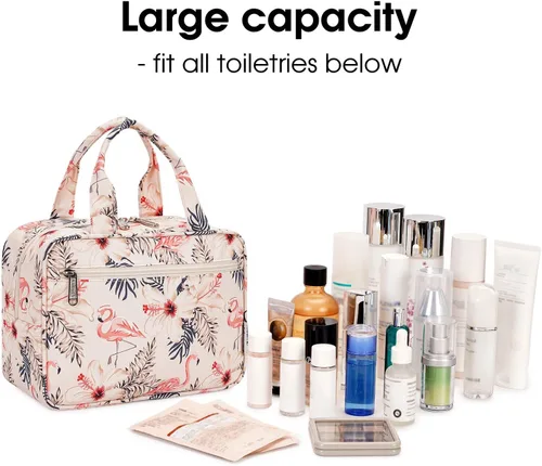 Vista 3 de Narwey Neceser de tamaño completo para mujer, bolsa de maquillaje grande, organizador de viaje, bolsa de cosméticos para accesorios esenciales