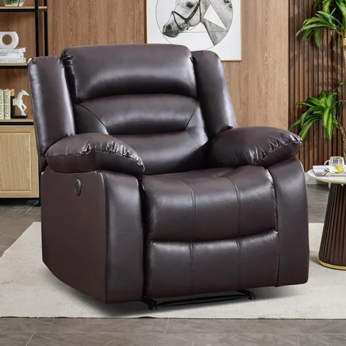 Vista 16 de EBELLO Silla reclinable eléctrica clásica, de piel sintética, de gran tamaño, con cojín suave y respaldo, sofá con cómodo sillón para sala de estar
