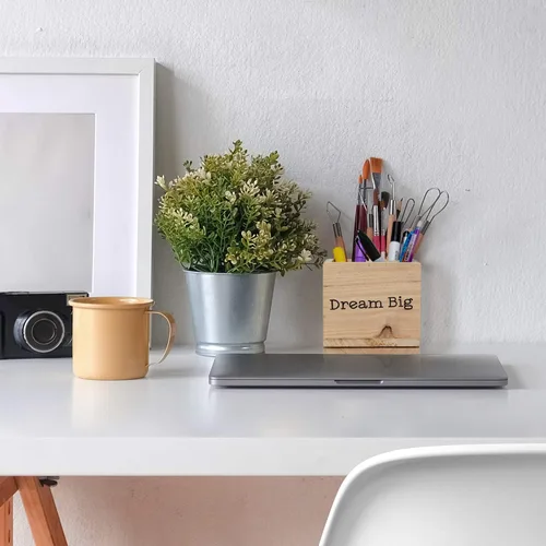 Vista 2 de American Art Decor Organizador de escritorio giratorio de madera para bolígrafos, lápiz, tijeras, soporte para bolígrafos de mesa de estudio