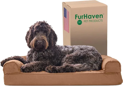 Vista 41 de Furhaven Cama para perro de espuma viscoelástica para perros medianos y pequeños con cojines extraíbles y funda lavable, para perros de hasta 35