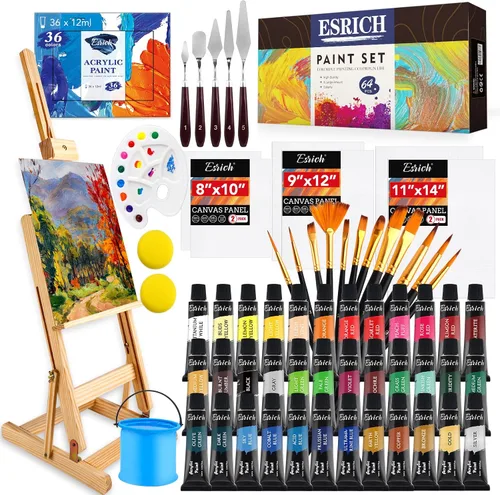 Vista 8 de ESRICH Juego de pintura acrílica de 12 colores (paquete de 2) con 20 pinceles, 24 pinturas acrílicas para adultos, principiantes, artistas