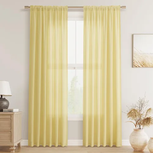 Vista 12 de Cortinas de lino verde aguamarina de 84 pulgadas de largo, juego de 2 paneles semitransparentes con bolsillo para barra para comedor, decoración
