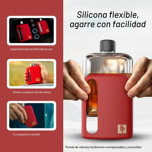 Vista 6 de Ragproper Botisa Moderna de Vidrio para Hombre Tapas de Corcho y Forro de Silicona Agarre Firme Bordes Curvados Botella Cubierta de Silicona