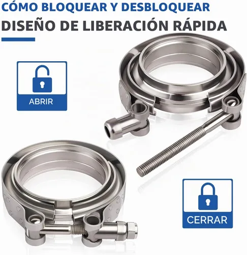 Vista 5 de 2 abrazaderas de brida de banda en V de 2.5 pulgadas, abrazadera de banda en V de escape de acero inoxidable con brida plana de liberación rápida