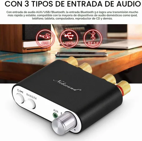 Vista 4 de Nobsound NS-10G, amplificador digital de Bluetooth 4.0, 100W HiFi Amp, con fuente de poder, Negro