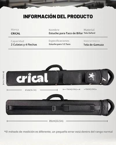 Vista 3 de CRICAL Pool Cue Case 2x4 Hard Pool Stick Case Holds 2 Butts and 4 Shafts for Adults Billiard Cue Case with Soft Shoulder Straps Negro