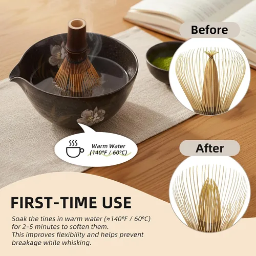 Vista 8 de Espinilleras hechas a mano, batidor de matcha para matcha de Negro
