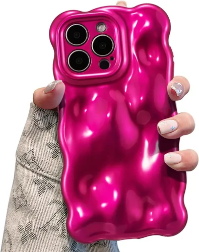 Vista 22 de UEEBAI Funda ondulada para iPhone 14 Pro Max, bonita cubierta plateada con forma de onda para iPhone, bonita funda estética 3D para teléfono