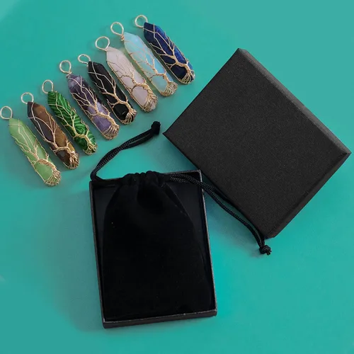 Vista 7 de VIBILIA - Collar con dije sanador para mujeres y hombres, piedra natural hexagonal en punta envuelta con alambre en forma del árbol de la vida