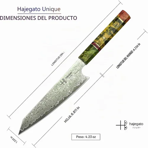 Vista 3 de Cuchillo de chef damasceno pequeño único de una pieza, mango profesional, cuchillo de cocina japonés de 6 pulgadas VG10 de 67 capas de acero