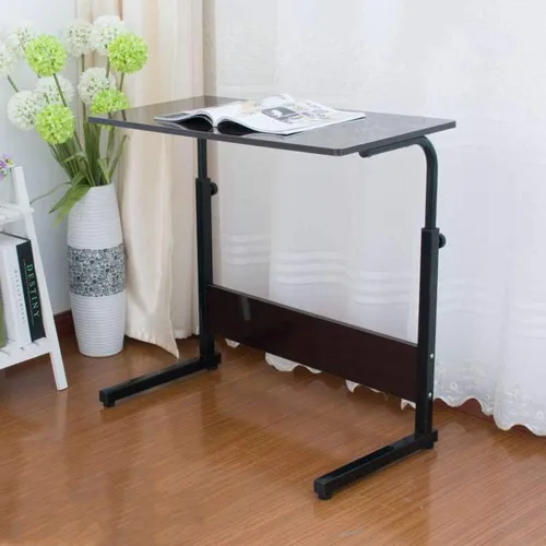 Vista 14 de SSLine Mesa de aperitivos con ruedas, escritorio elevable para computadora portátil, bandeja de TV móvil en forma de C, para sofá, silla, mesa