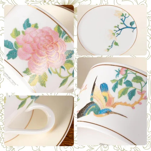 Vista 7 de KAMMAK Juego de 2 tazas de té y platillos, tazas de café de porcelana fina, tazas de café expreso apilables, demitasse de cerámica para café