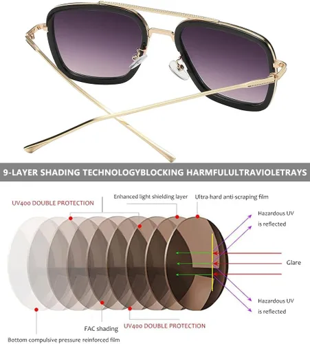 Vista 11 de Sehnsucht Tony Stark - Gafas de sol Iron Man con protección UV, cuadradas, de metal, Spider Man Downey Pilot