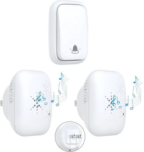 Vista 11 de Timbre inalámbrico autoalimentado con enchufe de EE. UU., sin batería, distancia de 38 canciones, timbre de puerta para exteriores, impermeable