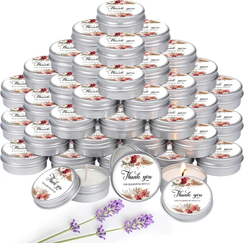 Vista 13 de MTLEE 50 piezas de velas de boda azules florales, regalos de favores para invitados, 1 oz de cera de soja con aroma a lavanda, velas aromáticas