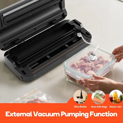 Vista 6 de Máquina selladora al vacío, sellador al vacío de 95 Kpa para alimentos con almacenamiento de bolsas y cortador integrado, máquina selladora al vacío