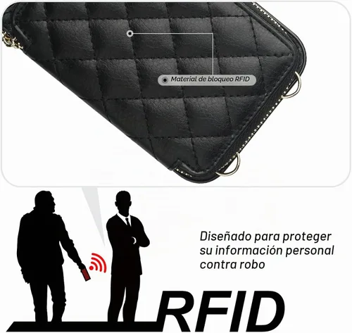 Vista 3 de Bocasal - Funda tipo cartera cruzada para iPhone 13 Pro, color negro RFID Blocking PU Leather Zipper Handbag Purse, Kickstand Flip Folio Case with