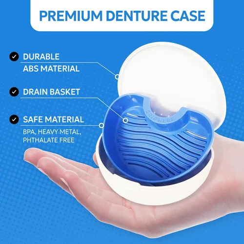 Vista 3 de Estuche de almacenamiento de dentaduras – Taza higiénica y protectora para el baño de dentadura – Contenedor de retención dental de ortodoncia apto