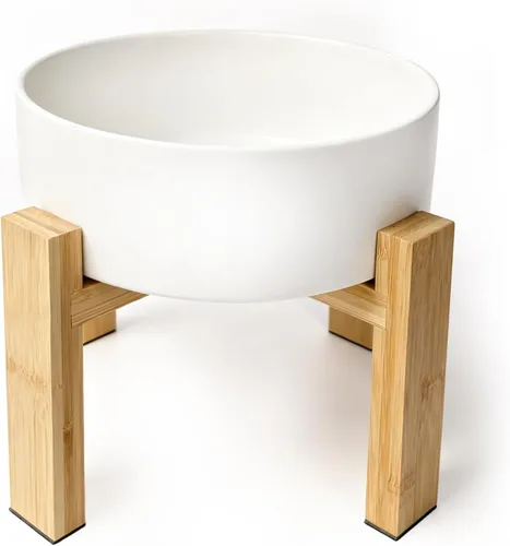 Vista 15 de Cuenco elevado de cerámica para gatos - Cuenco de comida para gatos con soporte de bambú - Plato elevado de comida para perros para cachorros - Verde