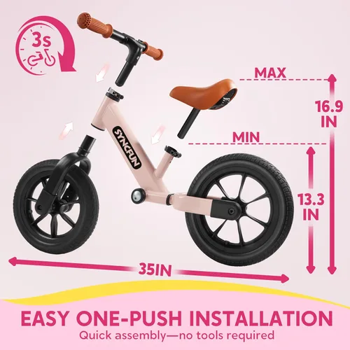 Vista 2 de SYNCFUN Bicicleta de equilibrio para niños pequeños, bicicleta ligera de 12 pulgadas para niños y niñas de 2, 3, 4, 5 años, neumáticos