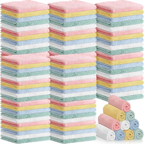 Vista 8 de Newwiee Paquete de 120 paños para bebé, 9 x 8 pulgadas, paño de microfibra suave y pequeña, paño de lavado absorbente para recién nacidos, niños